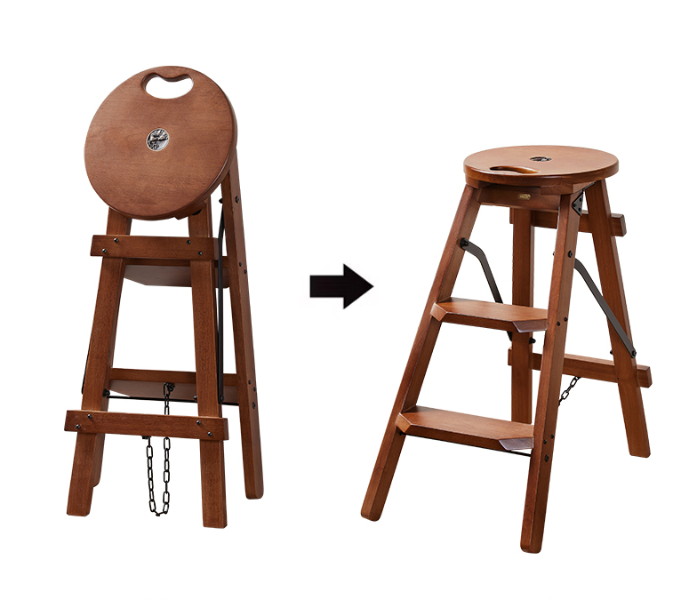 Bar Stool and Foldable Step Stool in One - Round Top - Habitature