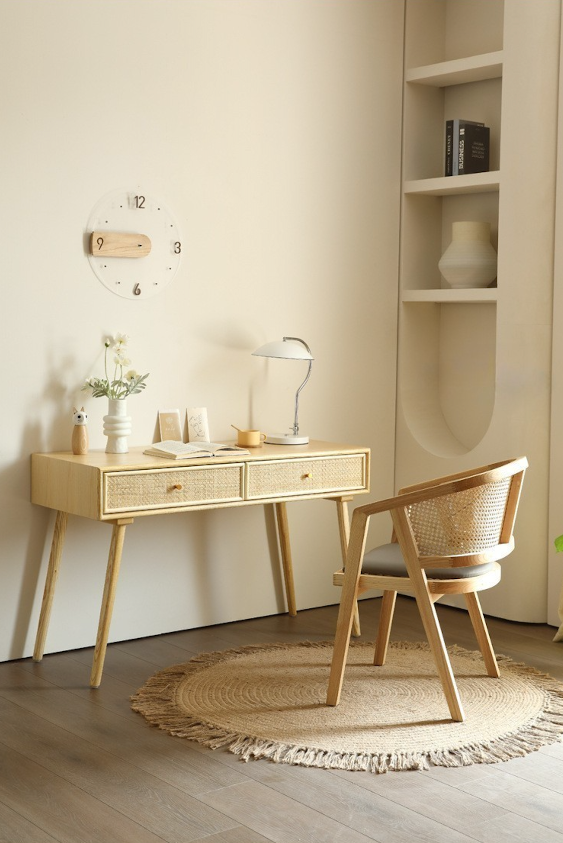 Rattan Wood Desk - furniture - Habitature