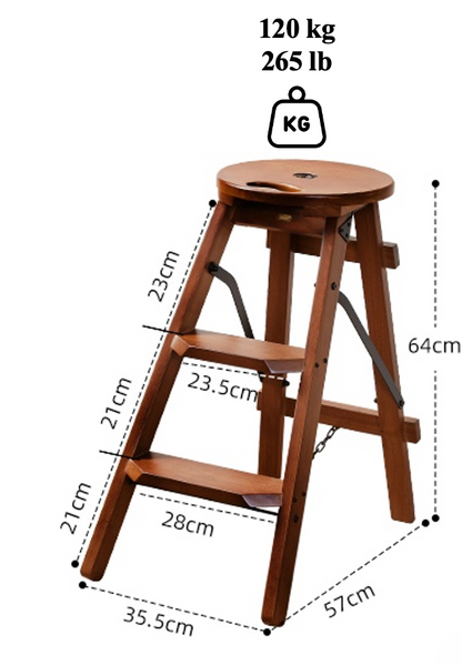 Bar Stool and Foldable Step Stool in One - Round Top - Habitature