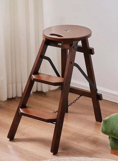 Bar Stool and Foldable Step Stool in One - Round Top - Habitature