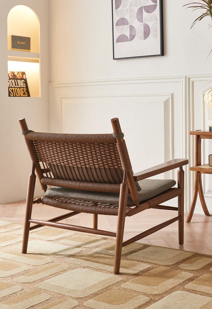 Mid Century Modern Bohemian ArmChair with Cushion - Brown, Black, White - Habitature