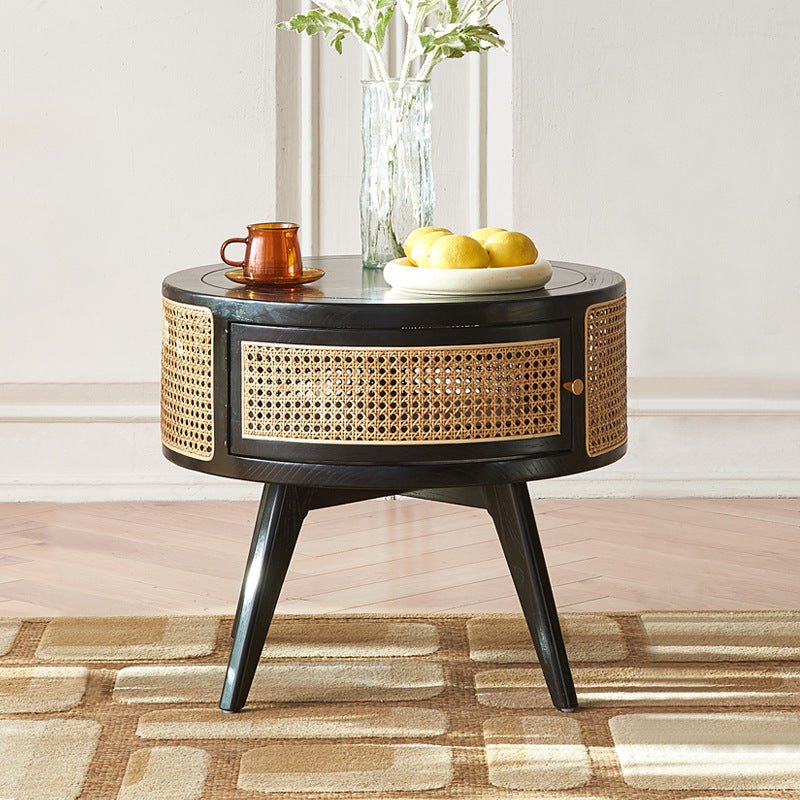 Rattan Wood Side Table - Habitature