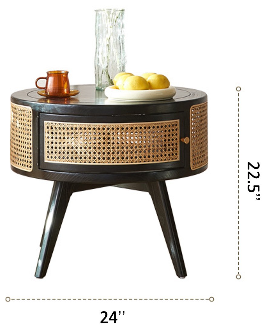 Rattan Wood Side Table - Habitature